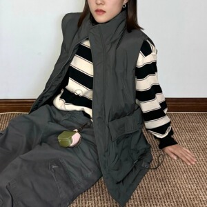 GEJONES鸭绒马甲户外工装口袋立领纯色男女羽绒登山保暖无袖背心