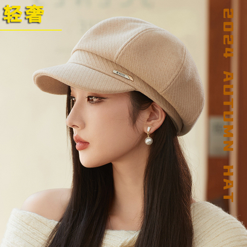 秋冬新款气质优雅加厚毛呢八角帽子女士韩国高级感轻奢简约贝雷帽
