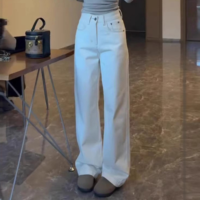 白色窄版阔腿牛仔裤女春夏