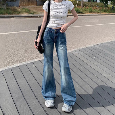 美式复古辣妹低腰微喇牛仔裤女