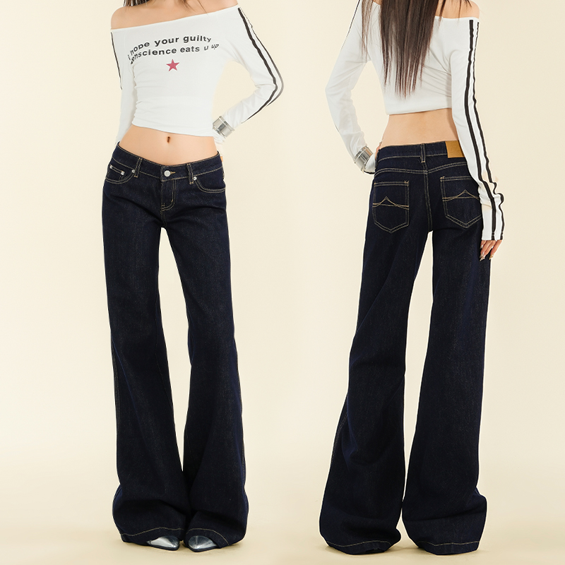 深蓝原色低腰微喇牛仔裤女2025