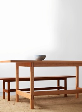 设计师款复古餐厅简约民宿侘寂中古风纯实木原木榫卯结构长桌餐桌