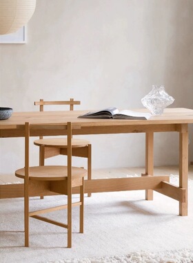 设计师款侘寂纯实木原木大板桌咖啡桌中古风极简结构感设计感长桌