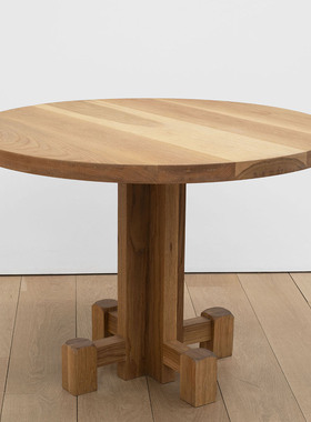 设计师款侘寂风原木纯实木榆木设计感民宿中古家具小圆桌咖啡桌