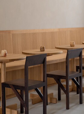 设计师款北欧家用咖啡厅餐厅现代中古原木实木餐桌小圆桌咖啡桌