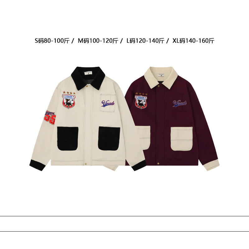 从未定义 街头潮流大口袋撞色百搭翻领外套秋季个性刺绣宽松夹克