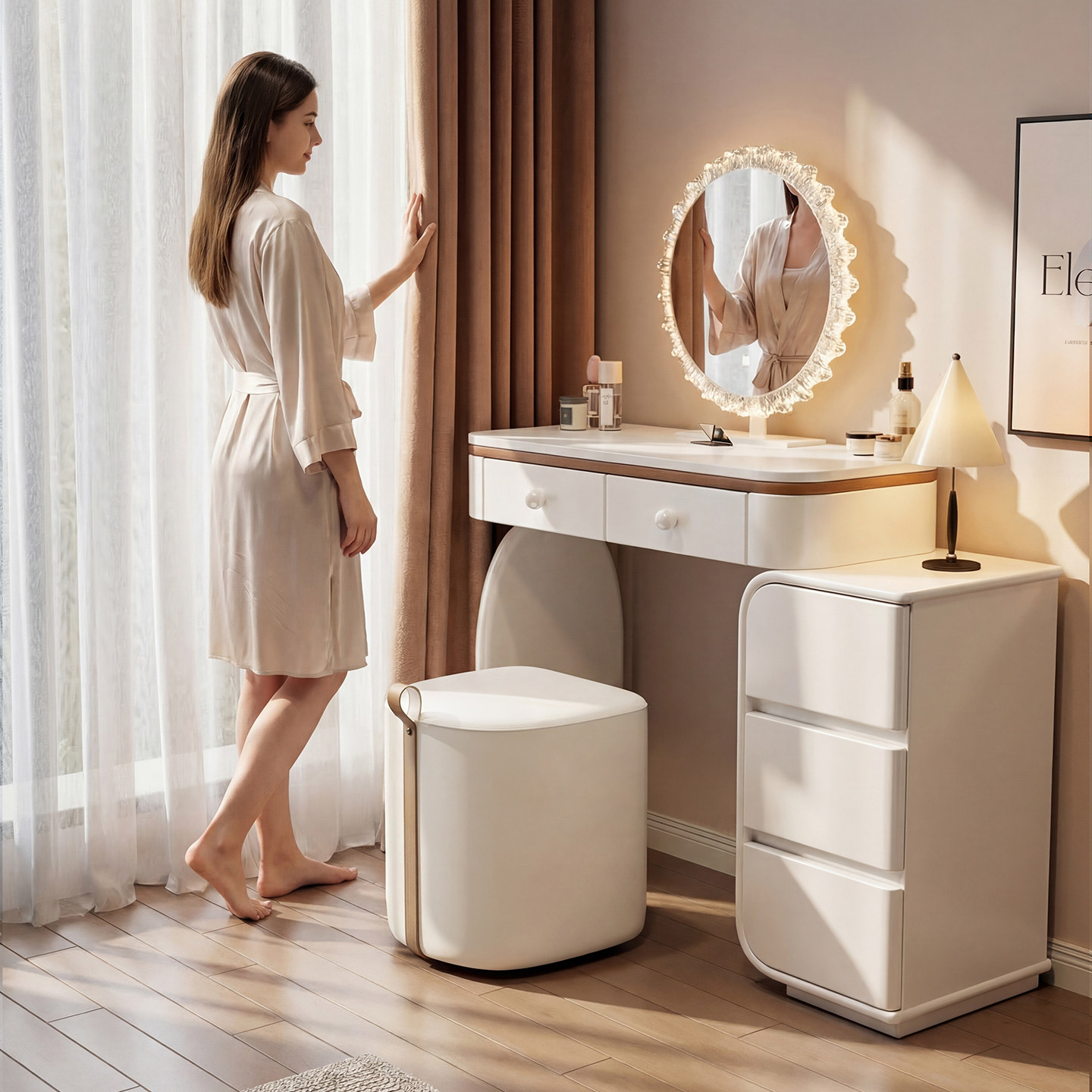 梳妆台2026新款国贴小户型化妆桌实木卧室斗柜收纳一体储物化妆台