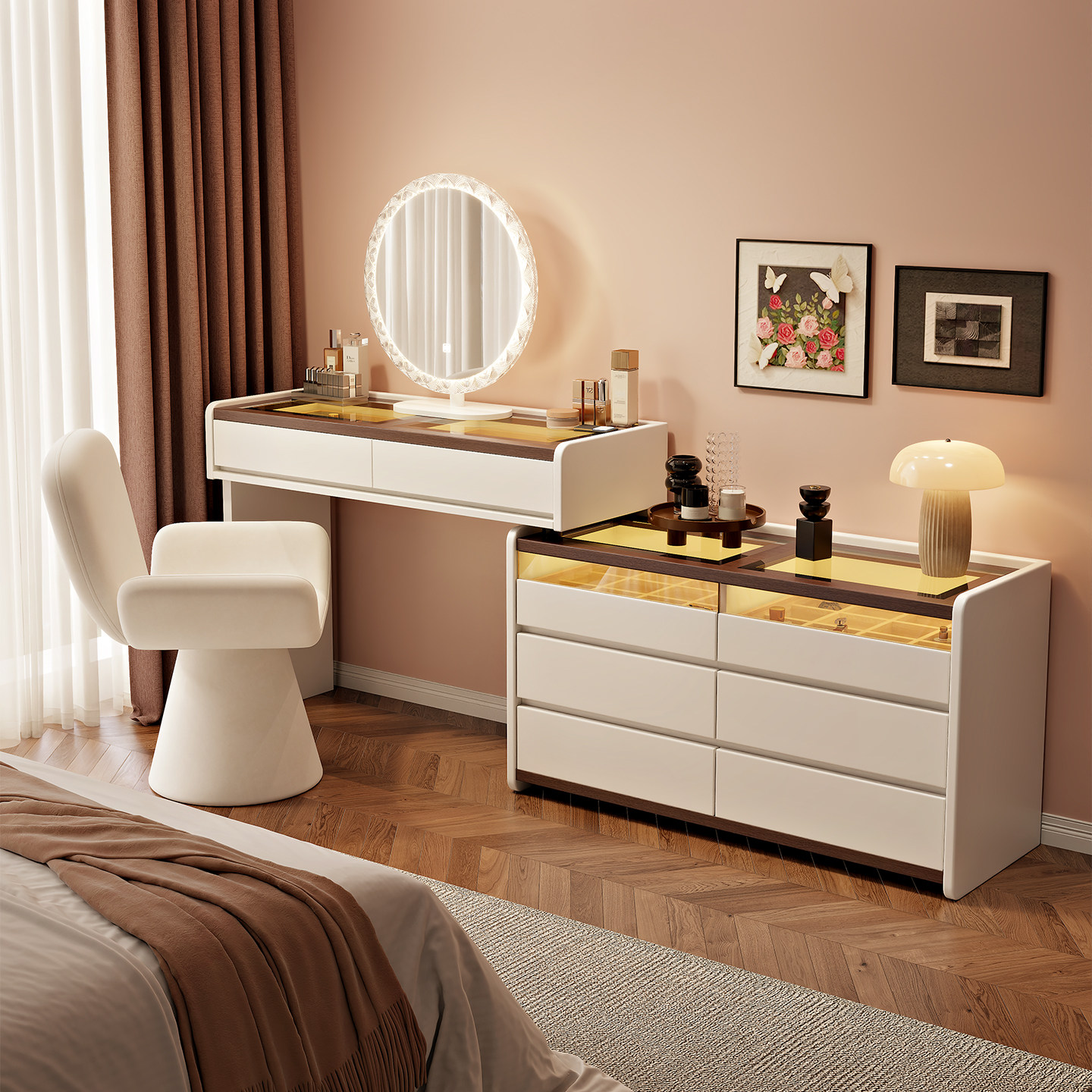 奶油风化妆桌2026新款主卧梳妆台轻奢高级斗柜实木收纳一体化妆台