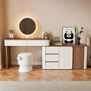实木化妆桌2025年新款轻奢卧室梳妆台斗柜一体现代简约床尾收纳桌