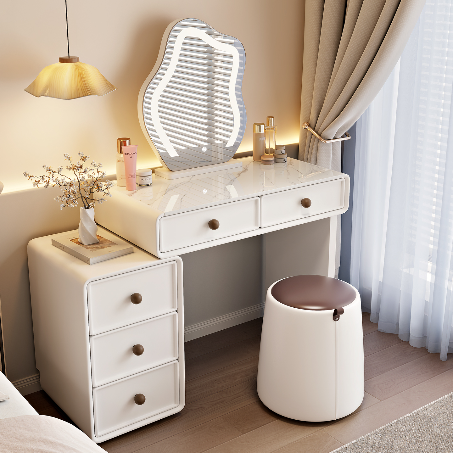 2025新款小型化妆桌斗柜一体奶油风卧室梳妆台小户型梳妆收纳柜