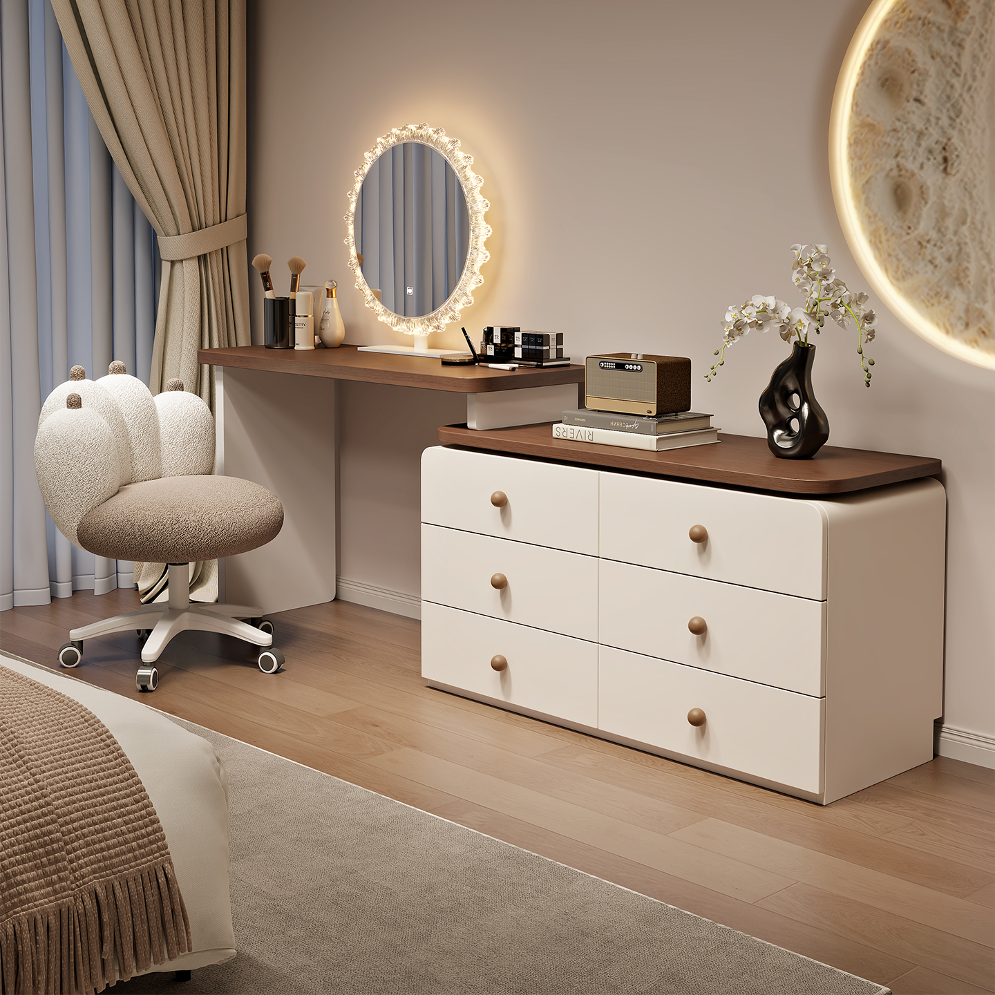 2025新款复古实木梳妆台现代简约卧室化妆桌斗柜一体主卧收纳柜