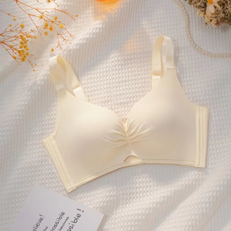 2025新无钢圈中厚AB杯聚拢上托柔软透气深V镂空设计女士内衣2厘米
