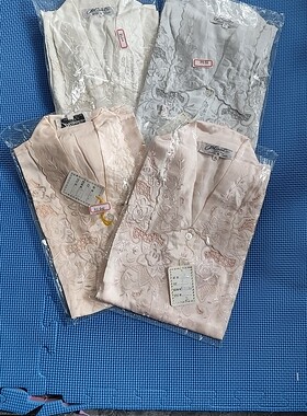 重工刺绣保真真丝素绉缎手绣翻领粉色色女士短袖上衣微瑕疵