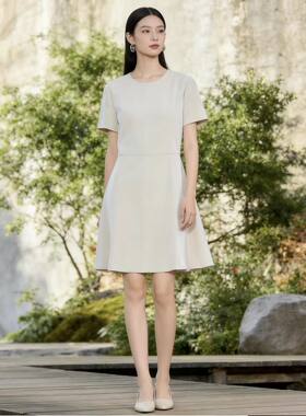 外贸出口30姆米重磅真丝双绉2026新款女士圆领短袖连衣裙