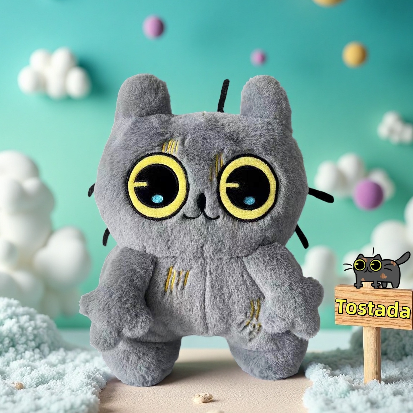 跨境新款tostada plush游戏周边大眼灰猫公仔猫毛绒玩具儿童礼物