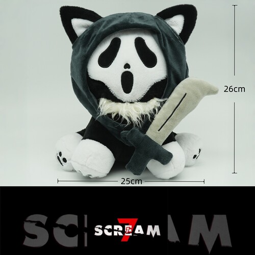 Scream惊声尖叫幽灵面具猫玩偶Ghostface毛绒玩具鬼面猫公仔礼物