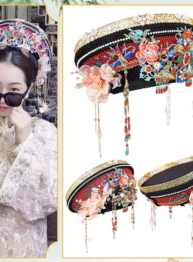 清宫红色景泰蓝流苏头饰亲子旗头帽皇后朝服钿子佃帽故宫摄影钿帽