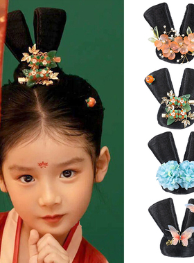 儿童汉服假发包饰品可爱女童唐制唐风发髻中秋舞台表演头饰套装