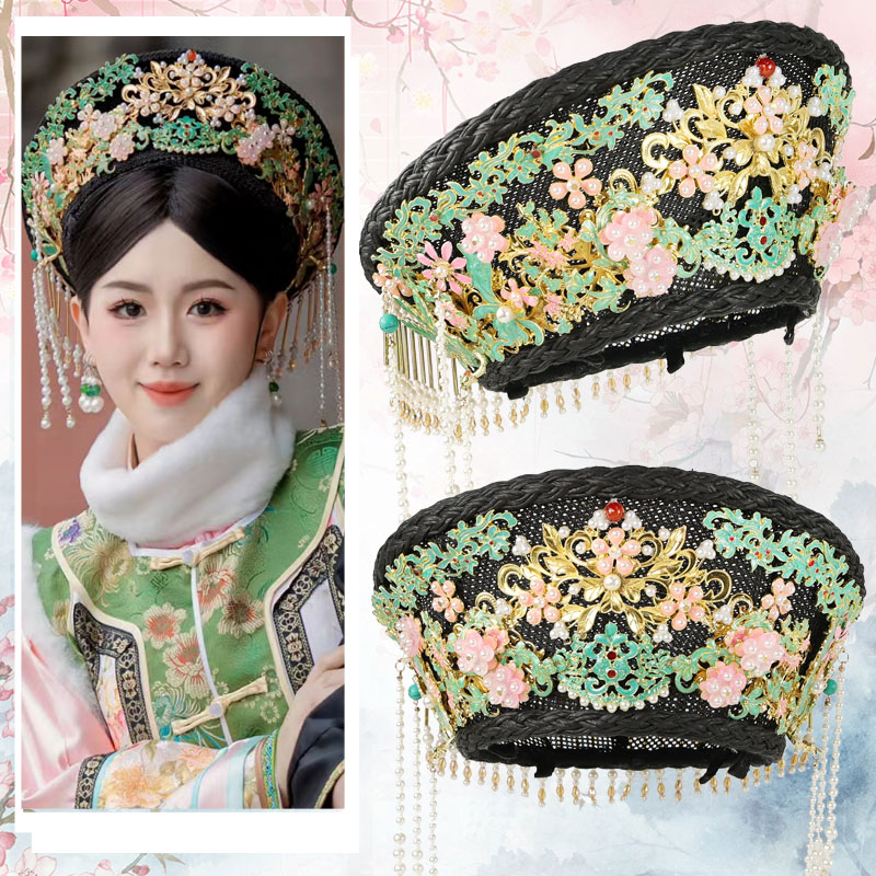 清朝头饰花钿帽清宫剧同款旗头