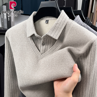 翻领休闲男t恤打底衫 皮尔卡丹正品 假两件T恤2025秋冬新款 长袖 男士