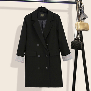 外套 双排扣洋气休闲宽松显瘦200斤春秋西装 胖mm大码 西服女中长款
