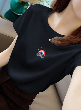 黑色显瘦打底T恤衫2025韩版纯棉短袖t恤女潮ins夏季宽松百搭上衣