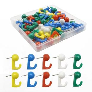 50枚/盒 创意手工diy彩色挂钩图钉工字钉软木钉毛毡板大头钉固定