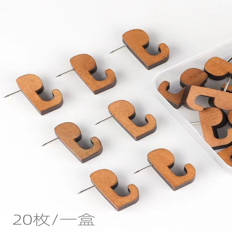 20枚/盒装创意实木挂钩钉图钉软木板固定办公手工装饰墙钉工字钉