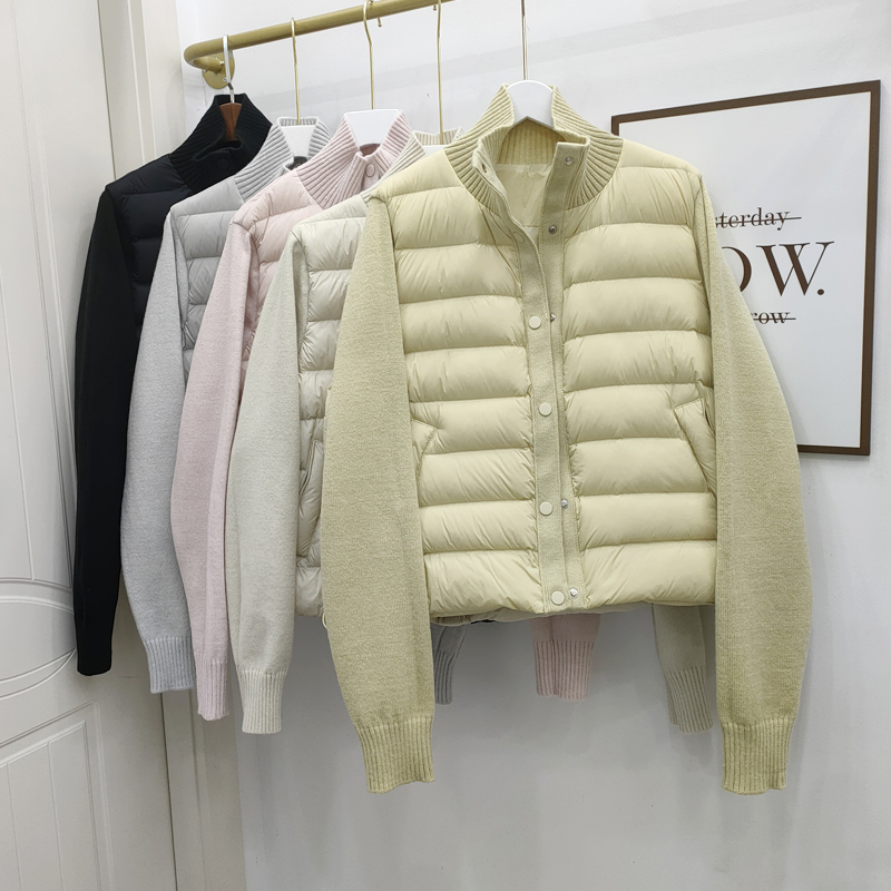 秋冬新款90绒针织短款立领轻薄排骨羽绒服女韩系保暖小个子外套潮