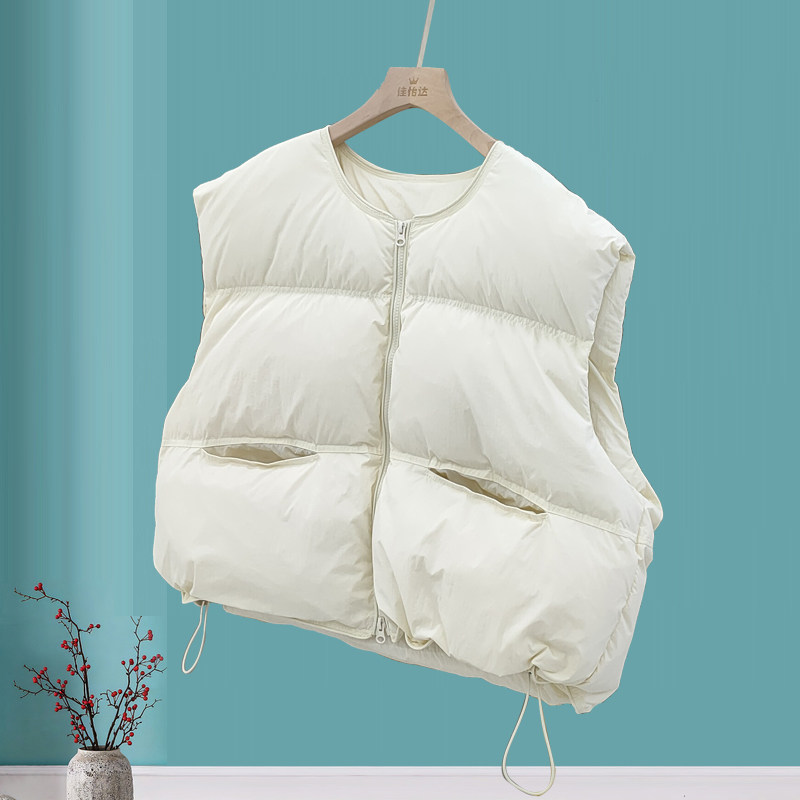 2025秋冬季新款羽绒服女马甲短款圆领加厚宽松背心坎肩白鸭绒外套,女装/女士精品,马夹,淘宝优惠券,粉丝福利购,淘宝优惠卷