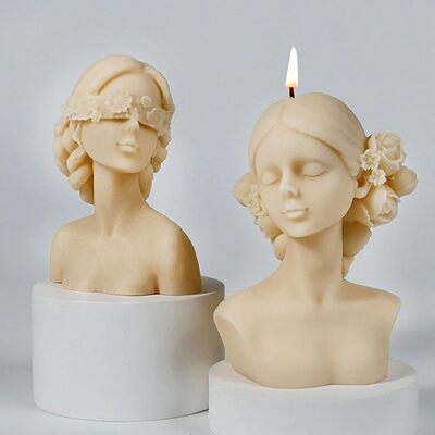 蒙眼闭眼少女香薰蜡烛硅胶模具