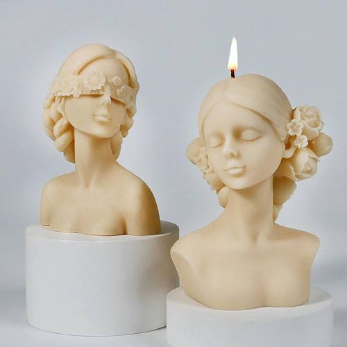 蒙眼闭眼少女香薰蜡烛硅胶模具