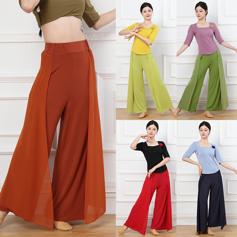 宽松阔腿裤飘逸两侧雪纺舞蹈练功形体走秀裤古典舞中国舞团体表演