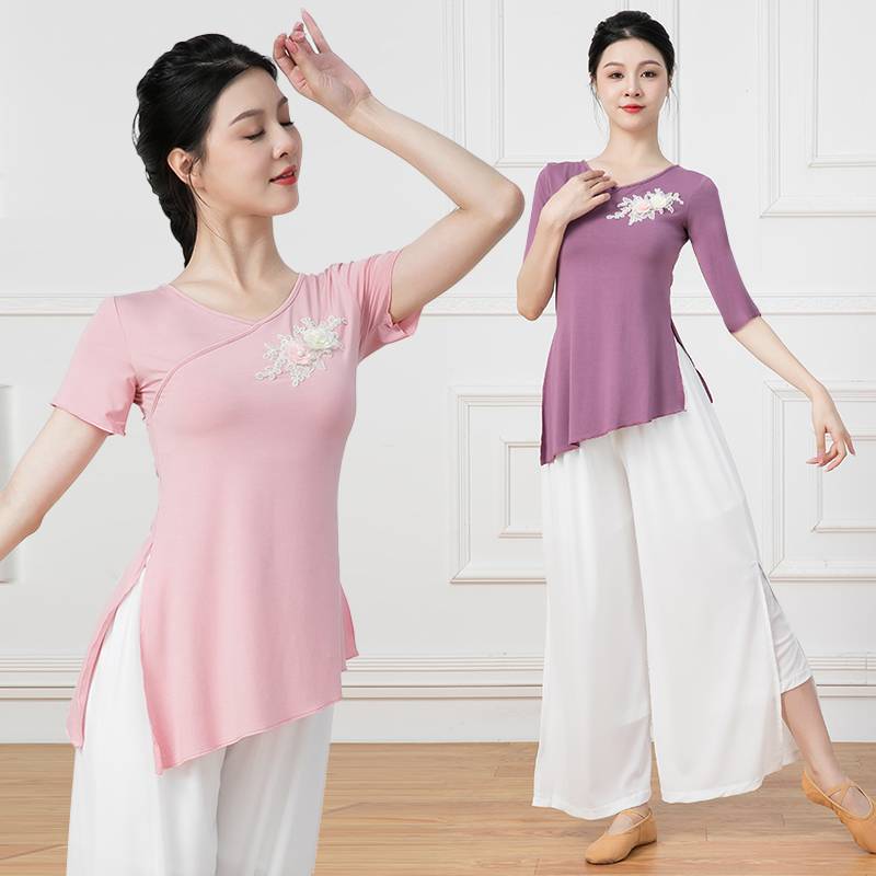 舞蹈服胸花款飘逸表演服上衣