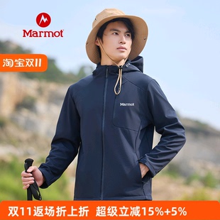 MARMOT土拨鼠软壳冲锋衣男加绒加厚秋冬连帽夹克户外登山骑行外套