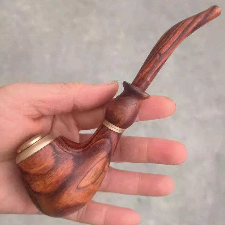 正宗越南黄花梨木料雕刻烟斗 漂亮纹理越黄实木烟嘴 高档红木制品