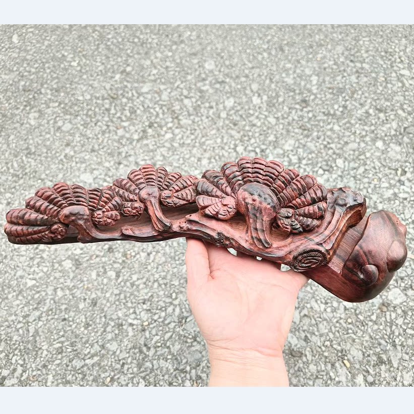 老挝大红酸枝灵芝摆件 交趾黄檀立体镂空雕刻 加高随形雕刻摆设品