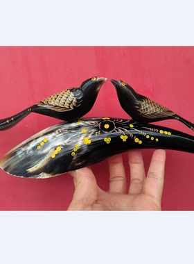 原角切割手工雕刻喜上眉梢摆饰