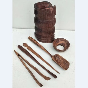 越南黄花梨茶道用具一套 难得老料 越黄茶桶茶匙夹子茶铲收藏珍品