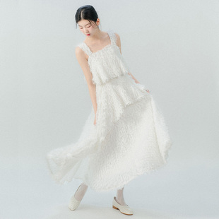 水晶毛绒不对称半身裙 光羽 blushwhite bridal