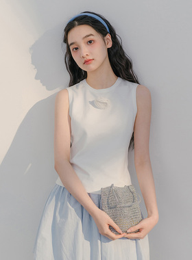 blushwhite bridal 小圆领无袖背心 手工奥斯汀玫瑰胸针