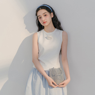 背心 小圆领无袖 手工奥斯汀玫瑰胸针 bridal blushwhite