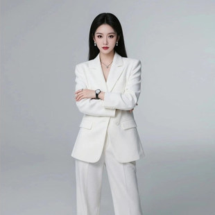 夏款白色通勤气质西装套装女春秋职业OL阔腿西裤干练面试帅气西服