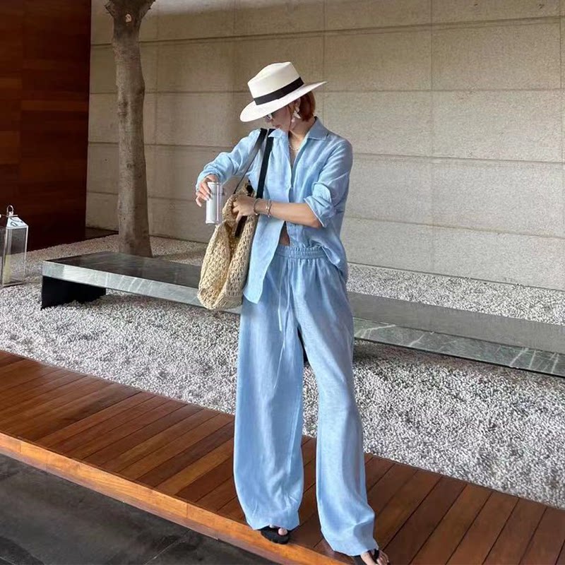 夏季老钱风亚麻套装女2026超火穿搭春夏慵懒松弛感度假衬衫棉麻两