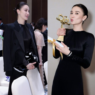 春款宋佳白玉兰奖同款黑色戗驳领西装外套女十黑醋酸露背长袖长女