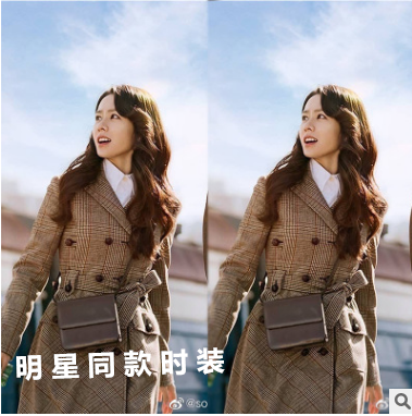 香港韩剧爱的迫降尹世利孙艺珍同款复古格子双排扣中长款风衣外套