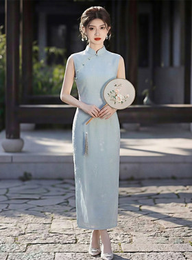 新款新中式浅蓝色无袖旗袍女2026新款气质修身显年轻高级感改良洋