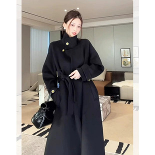 冬款赫本风黑色羊毛呢大衣女2026冬新款中长款呢子高级感立领毛呢