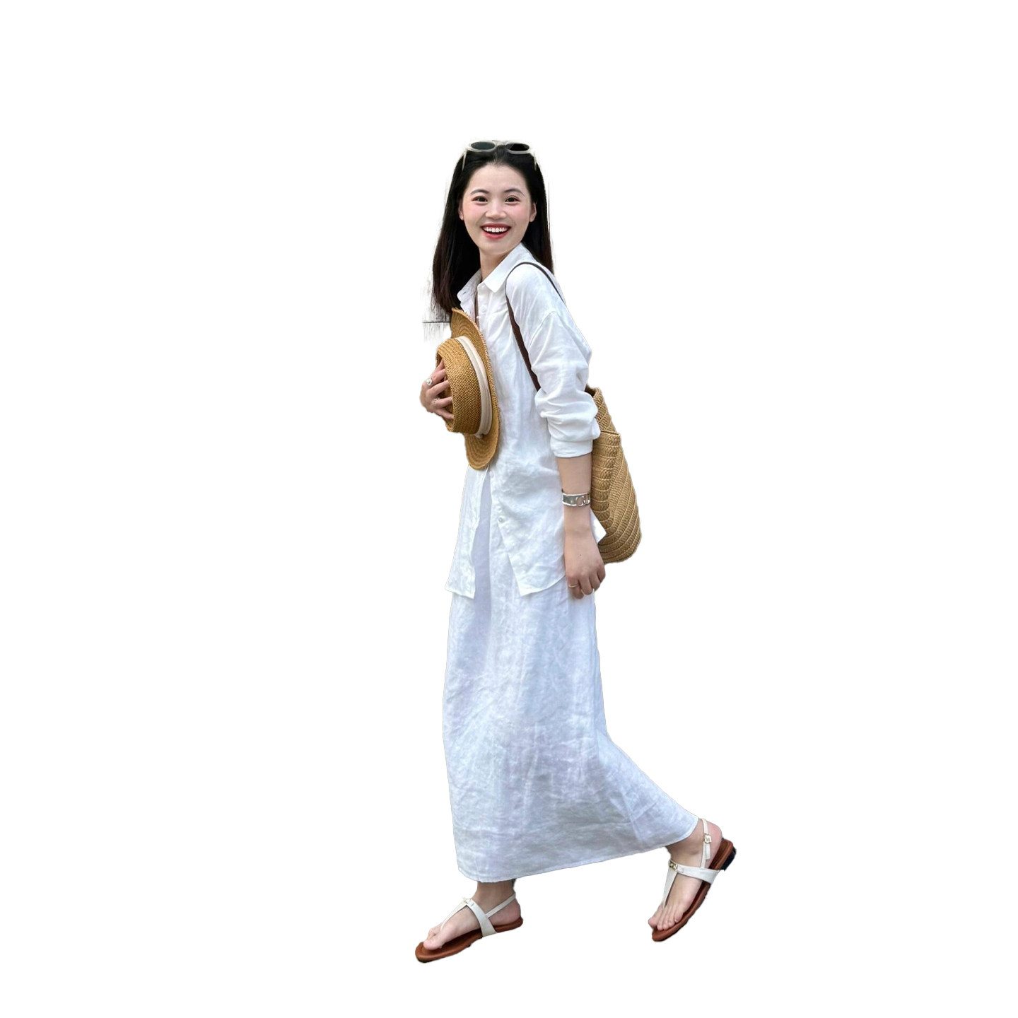 夏季极简老钱风白色亚麻套装女2026春夏度假穿搭防晒衬衫半身裙两