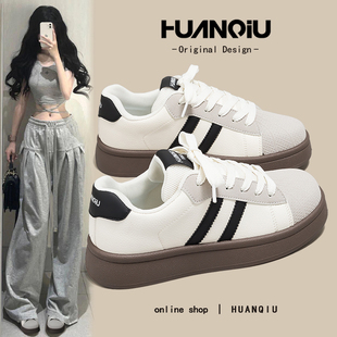 环球复古贝壳头溶解小白鞋女2025新款爆款百搭轻便板鞋厚底休闲鞋